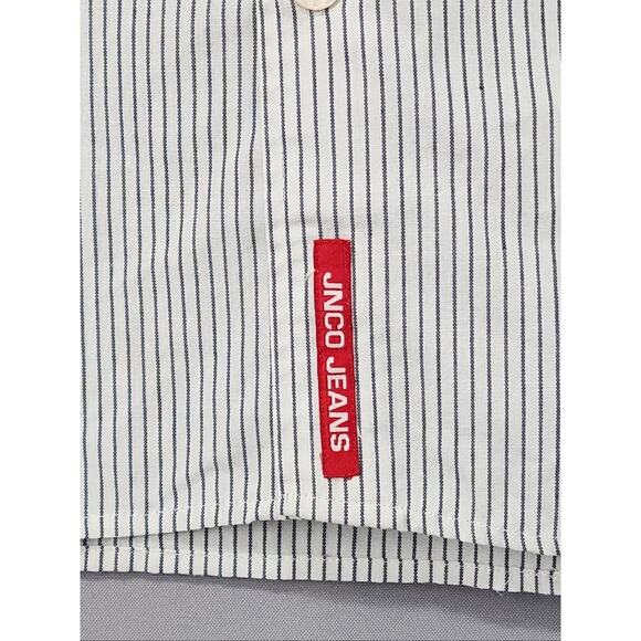 JNCO Shirt Mens Large White Stripe Short Sleeve Button Front Y2K 90s Streetwear - Picture 8 of 16